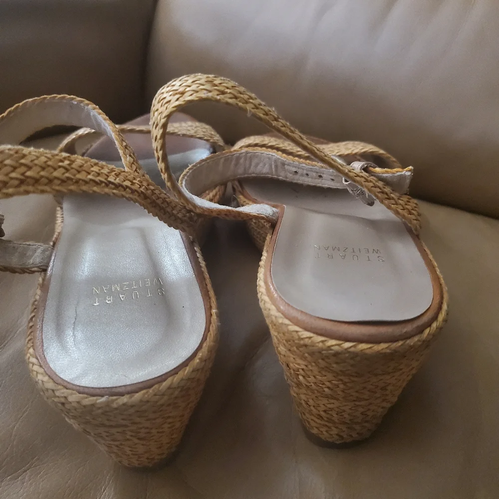 Stuart Weitzman Natural Woven Wedges Espadrilles Shoes M 10